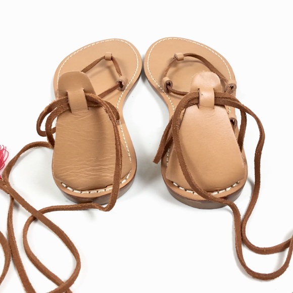 SOLD Soludos Tassel Lace Up Tan Leather Sandals 8 - Picture 6 of 8